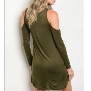 Army Green Cold Off Shoulder Casual Dress S